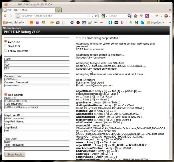 PHP LDAP Debug Screenshot